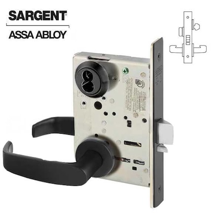 Sargent 8200 Series Mortise Lock Mechanical Office or Entry Lock to accept SFIC Core LN Trim L Rose Black Su SRG-70-8205-LNL-BSP